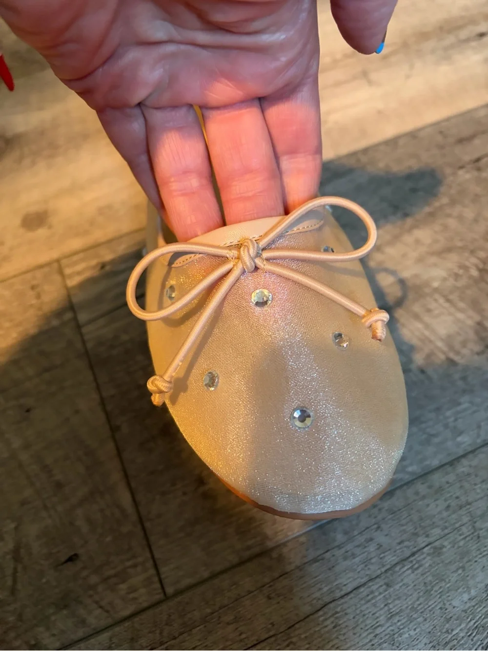 Sparkle Bow Ballet Flats with Rhinestone Accents - Blush
